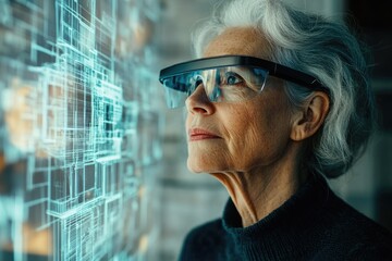 Elderly lady with glasses for the future