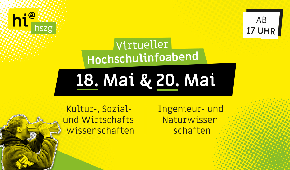 The virtual university information evenings on April 18 and 20 are advertised in a graphic.
