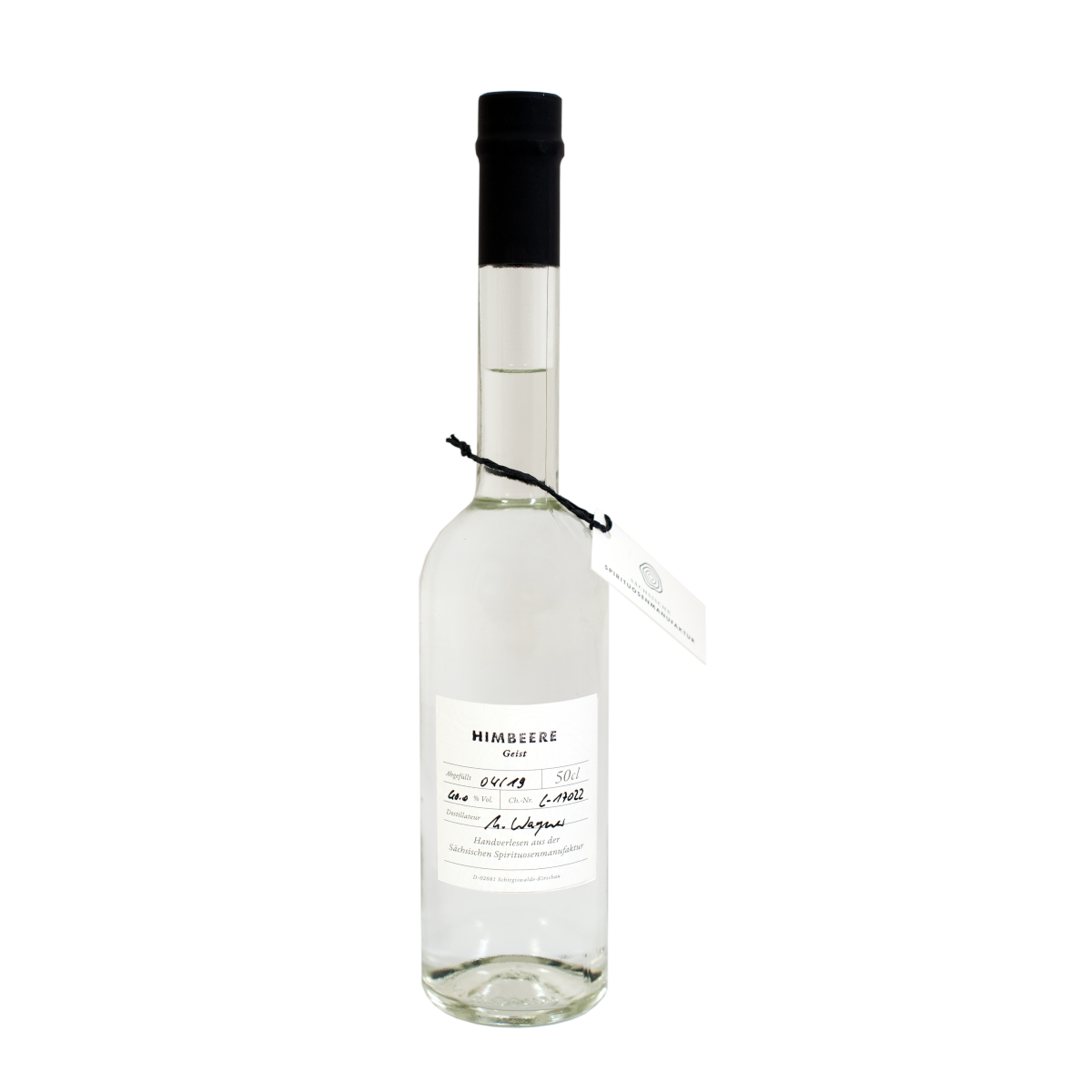 Foto: Sächsische Spirituosenmanufaktur Foto Flasche mit Etikett Himbeere - Geist