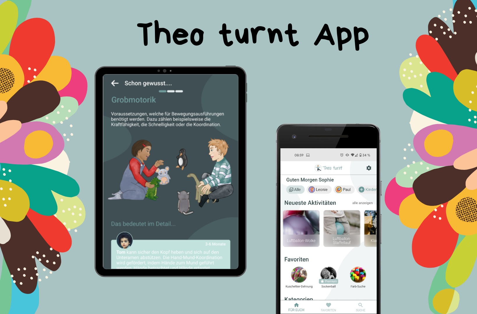 Oberfläche der App - zwei Kinder sitzen sich gegenüber