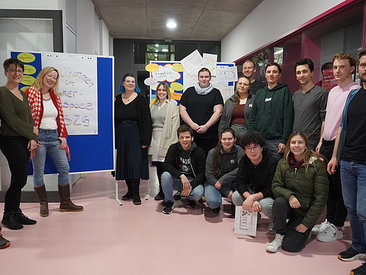 The Makerspace team is posed for a group photo in the Makerspace room.