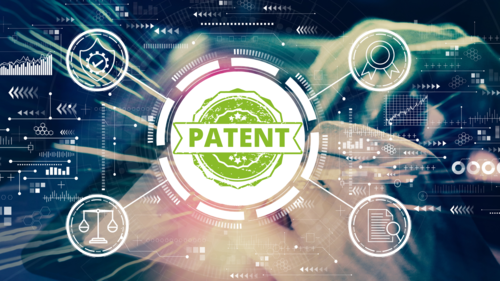 Eine Grafik aus mehreren Kreisen, in deren Mitte das Wort "Patent" steht. 