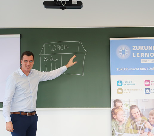 A presenter explains the board.