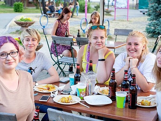 Russian students at lunch