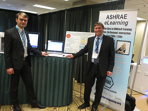 Prof. Kretzschmar (r.) und Dr. Herrmann stellten auf der "2018 ASHRAE Winter Conference" eine am Fachgebiet Technische Thermodynamik erarbeitete Stoffwert¬Programmbibliothek zur Berechnung der thermophysikalischen Eigenschaften von feuchter Luft vor.