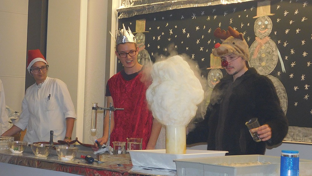 The chemistry department delighted the audience with the Christmas story of Rudolph the reindeer