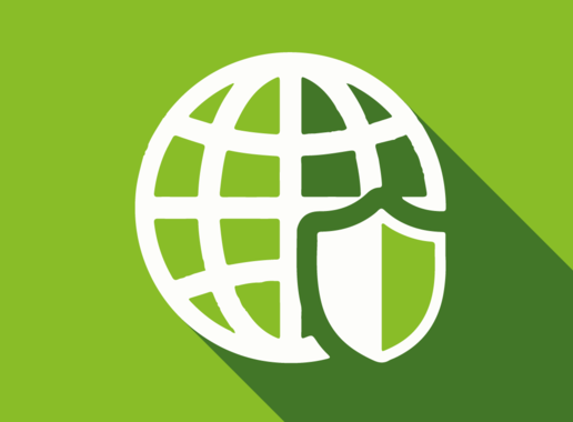 Icon Weltkugel mit Sicherheitssymbol auf grünem Hintergrund