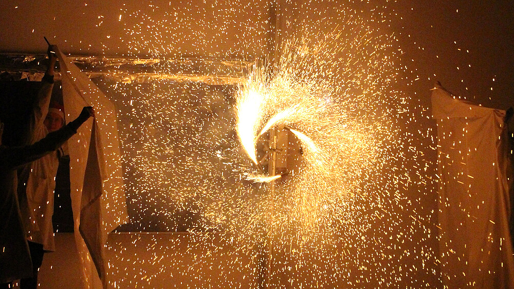 Flying sparks on the stage