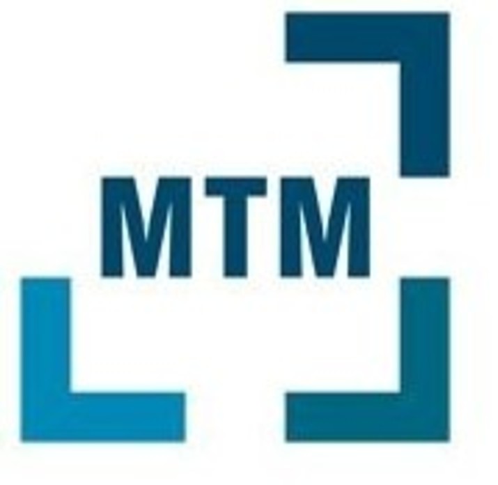 Logo des Unternehmen MTM - verschiedene Blautöne und Schriftzug MTM