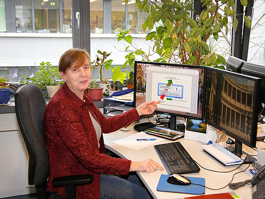 Ulrike Gocht points at the scheme of the analysis tool "Andema".