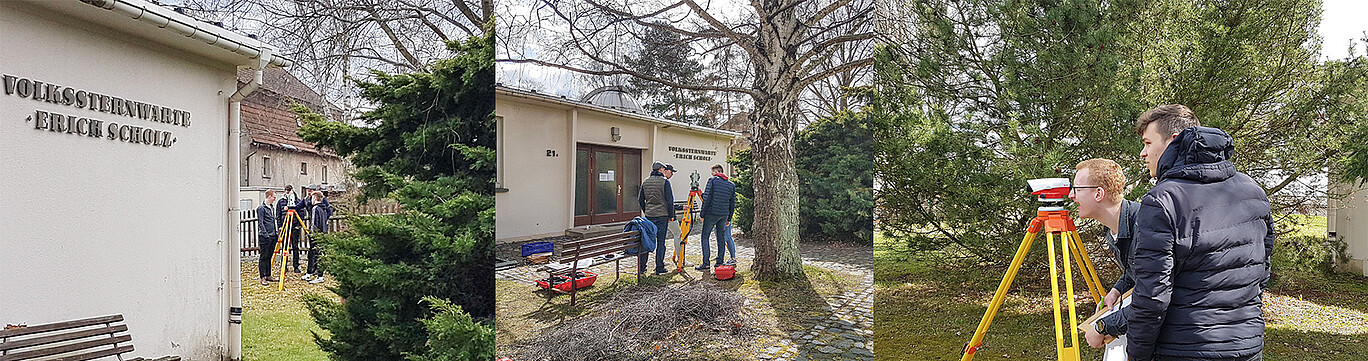 Studierende der Wohnungs- und Immobilienwirtschaft beim Digitalisieren der Volkssternwarte in Zittau.