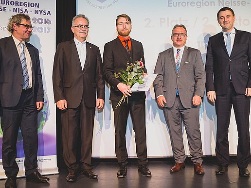 v. l.: Prof. Albrecht, Prof. Hassa, Stefan Strehler, Prezydent Miasta Boleslawiec Piotr Roman, Hejtman Martin Puta