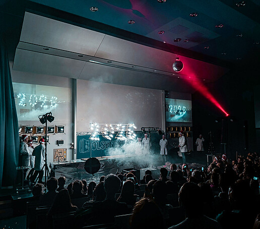 The audience marvels at the annual fireworks display.