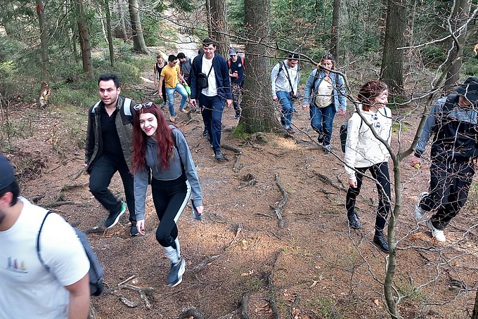 International students on a hiking trail