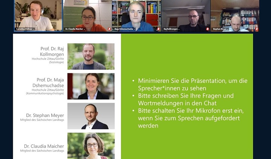 Foto: HSZG Bei einer virtuellen Sitzung sind Teilnehmende am zweiten CoronaDialog eingeblendet.