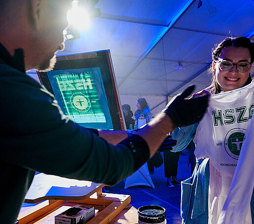 Campus Merch screen printing stand
