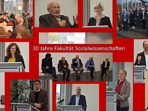 a collage consisting of pictures with employees of the Faculty of Social Sciences
