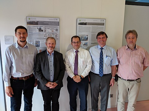 Foto vom Projekttreffen (links nach rechts, Sebastian Braun, Prof. Uwe Hampel (HZDR), Prof. Alexander Kratzsch, Prof. Hans-Joachim Kretzschmar, Eckhard Schleicher (HZDR))