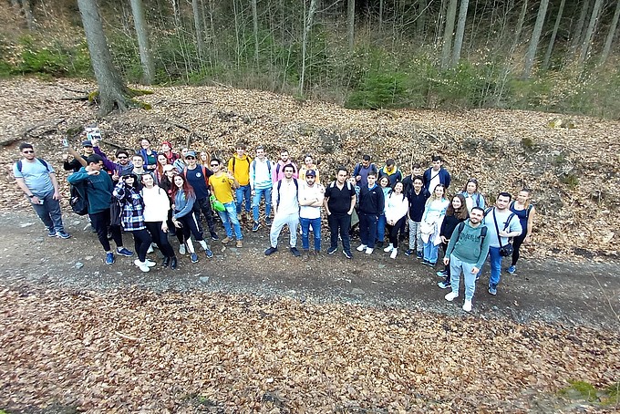International students on a hiking trail