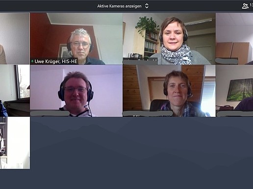 Screenshot of a video conference with nine participants