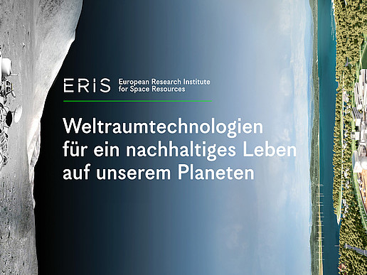 A graphic that brackets a piece of space between a lunar landscape and the ERIS research facility on the Earth's surface.