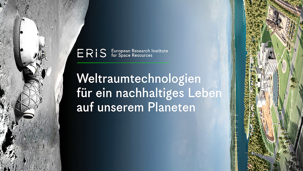 A graphic that brackets a piece of space between a lunar landscape and the ERIS research facility on the Earth's surface.