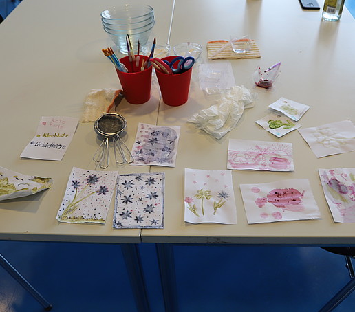Table with painting utensils