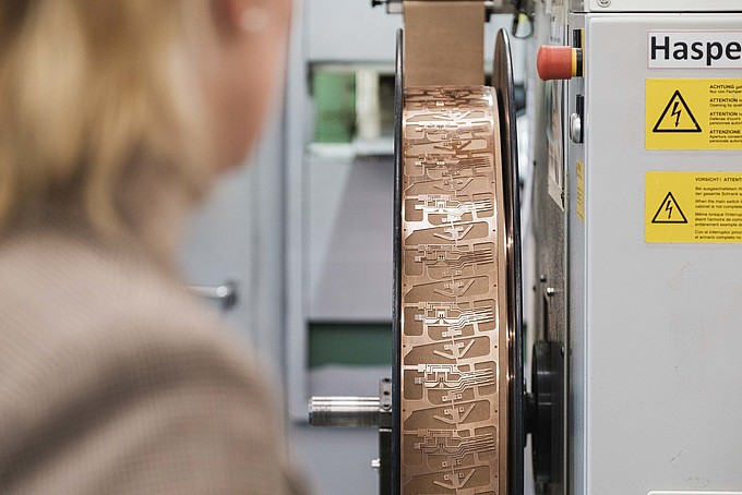 Close-up of metal components in a machine.