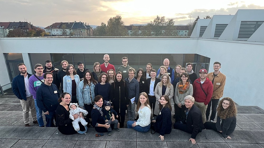 Group photo on the roof terrace of the Peter-Dierich-Haus