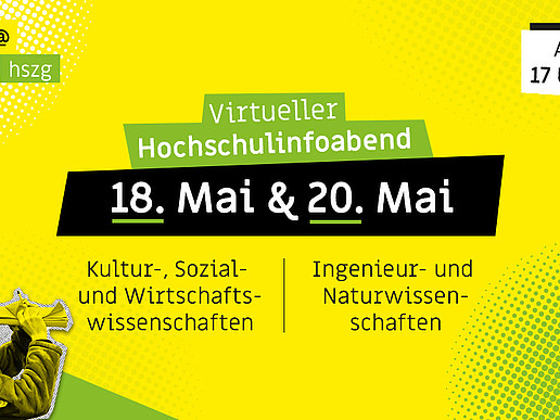 The virtual university information evenings on April 18 and 20 are advertised in a graphic.