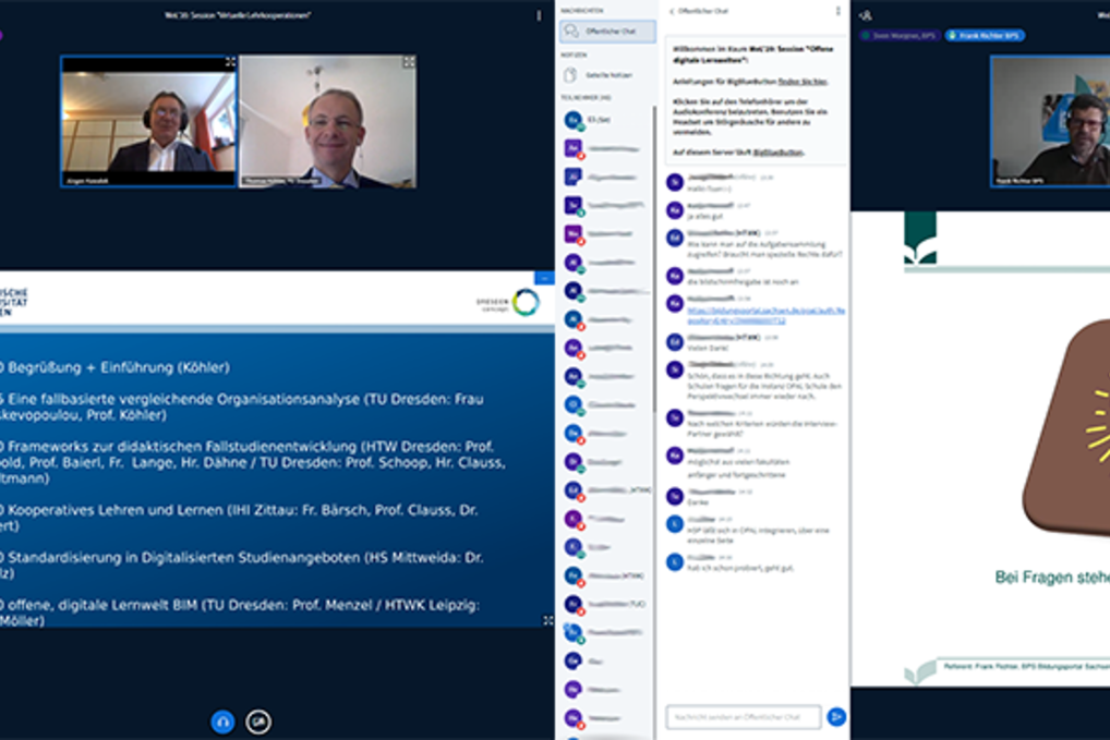 Zu sehen sind zwei verschiedene Screenshots der Onlinekonferenz.