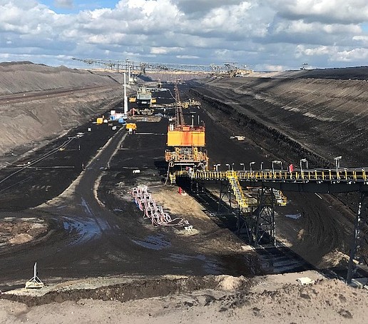 View of an open-cast mining excavation field.