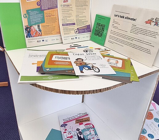 Display with books and notebooks