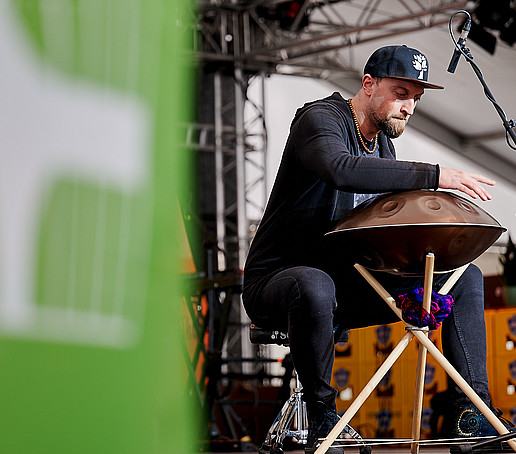 Hang drum player on stage