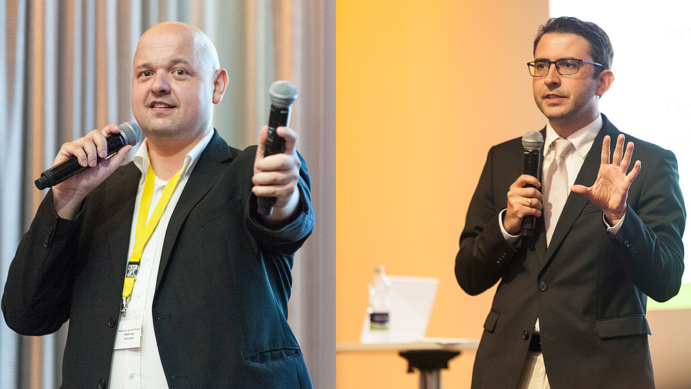 Prof. Dr. Matthias Schmidt (l.) and Prof. Dr. habil. Carsten Schermully (r.) gave the keynote speech on the topic of digitalization