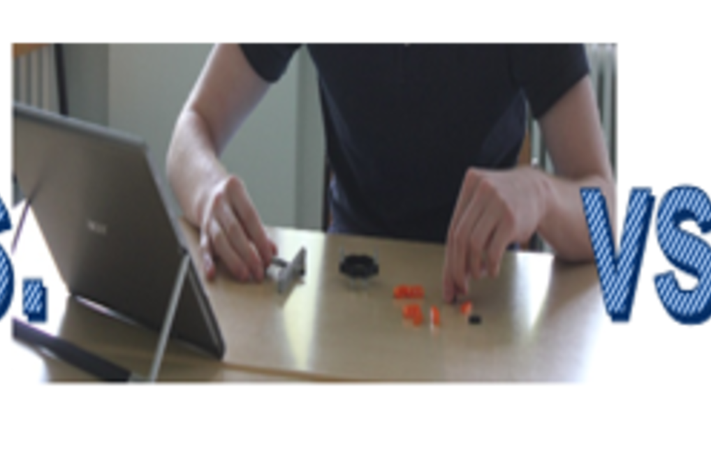 3 photos of students carrying out an experiment with their hands.