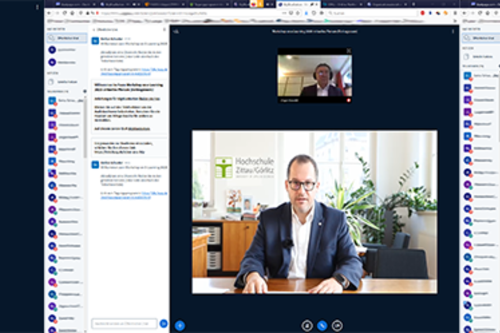 Zu sehen sind verschiedene Screenshots der Onlinekonferenz.