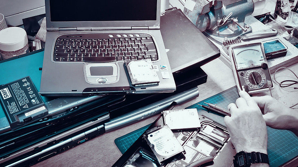 Old laptops are dismantled and repurposed, but all data is backed up or destroyed if desired