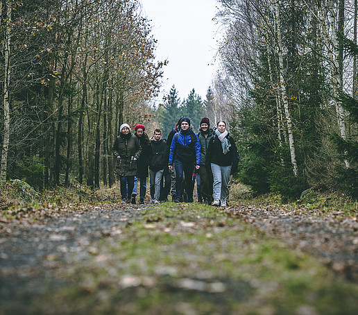 Student group in the forest