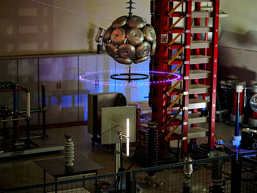 High-voltage hall with lights