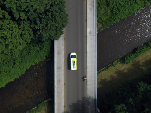 Upper Lusatia in the heart of Europe: A car crosses a border river over a bridge
