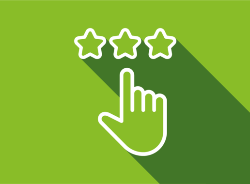 Icon Finger der auf 3 Sterne Zeigt auf grünem Hintergrund.
