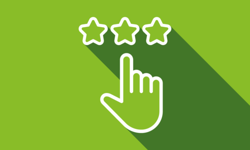 Icon Finger der auf 3 Sterne Zeigt auf grünem Hintergrund.