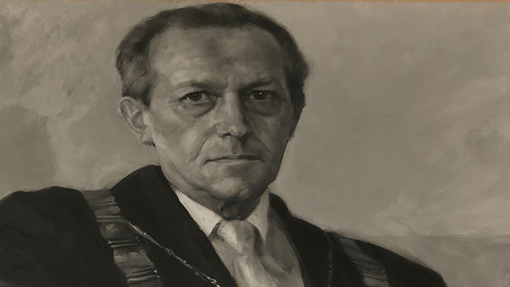 Drawn black and white portrait of Prof. Gerhard Ackermann
