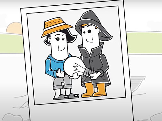 One drawing shows a cartoon man and a cartoon angler who found each other through the Saxony5 transfer portal.
