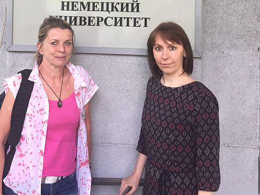Simone Kunze (l.) from the International Office visits Kazakhstan