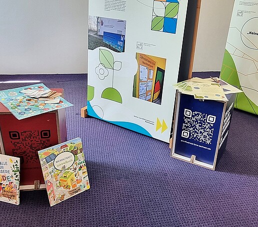 Stools, banners and books