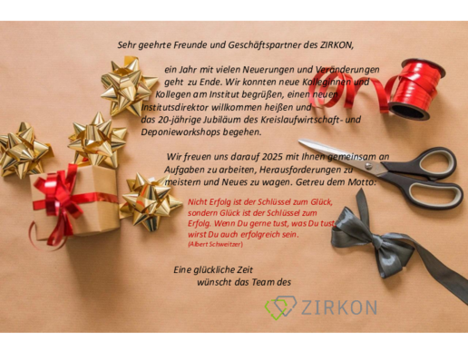Christmas greetings from the ZIRKON team with a quote from Albert Schweizer