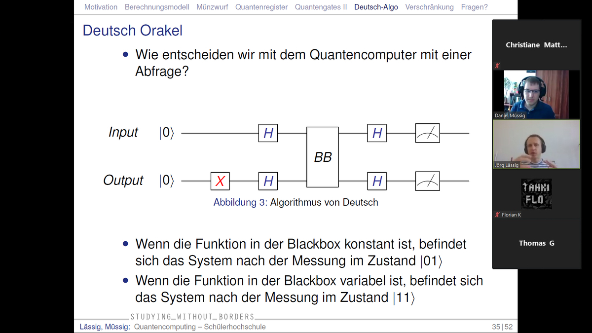 Quelle: Screenshot Christiane Matthieu Schüler-Hochschule am Samstag zum Thema „Quantum Computing“